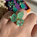 Anel 3 Gotas Turmalina Verde/Greenery Fusion Banho Ouro