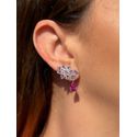 Brinco EarCuff Gota Safira Pink Ródio Branco