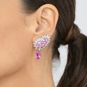 Brinco EarCuff Gota Luxo Safira Rosa/Pink Prateado