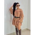 Vestido Ombro á Ombro Boho Mocha Mousse