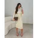 Vestido Gola Tricot Micaele Creme