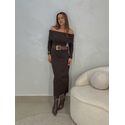 Vestido Canelado Ombro a Ombro Café