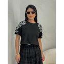 Blusa Bordada Strass Preta