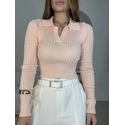 Blusa Tricot Gola Polo Salmão