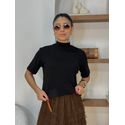 Blusa Manguinha Aveludada Preta