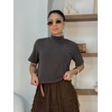 Blusa Manguinha Aveludada Café 