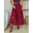 Saia Midi Tule Polônia Cherry