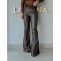 Calça Flare Couro Fake Café 