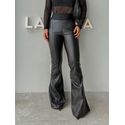 Calça Flare Couro Fake Preta