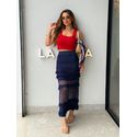 Saia Midi Tricot Rendada Azul