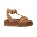 Sandália Isabela Papete Flatform Spikes Tornozeleira Caramelo
