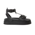 Sandália Isabela Papete Flatform Spikes Tornozeleira Preto