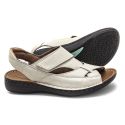 Sandália com Velcro em Couro Creme Levecomfort