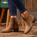 Bota/Coturno Feminina Kader Woman Couro Camurça Taupe