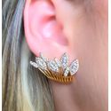 Brinco Ear Cuff Folhas Cravejadas na Micro Zircônia