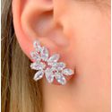 Brinco Ear Cuff Detalhe De Flor Banho Prata 