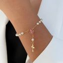 Pulseira de terço com perolas 
