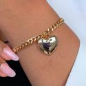 Pulseira elos com coração liso linha premium 