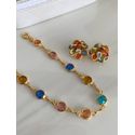 Conjunto de pulseira colorida com brinco de flor em zircônia 