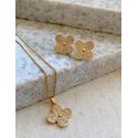 Conjunto trevo cravejado na micro zircônia 