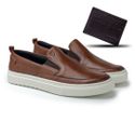 Slip On Yate Masculino Connect em Couro - Brown + Brinde Porta Cartão