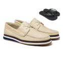 Mocassim Docksider Oasis em Couro - Marfim + Chinelo Brinde