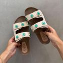 Sandália Papete Iara Off White e Azul