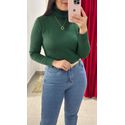 Blusa Manga Longa Tricot Gola Alta - VERDE OLIVA
