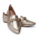 Mocassim Feminino Confort Bico Fino em Couro Ouro Light