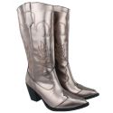 Bota Feminina Cano Longo Western com Bordado Napa Metalizada Ônix