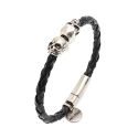 Pulseira Caveira Dupla Couro Preto