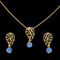 Conjunto Colar Folheado à Ouro 18k Cristal Azul e Par de Brincos