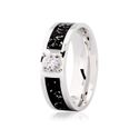 Aliança Marmorizada 6mm Ouro Branco 18K Pigmento Preto e Brilhante 