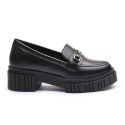 Mocassim Molly Feminino Tratorado Preto com Metal Prata