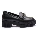 Mocassim Molly Feminino Tratorado Preto com Metal Prata