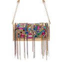 Bolsa em Couro Dourada com Bordado Artesanal Clutch Paula
