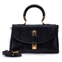 Bolsa com Tampa em Couro Cobra Preto com Alça de Resina Larissa