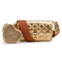 Bolsa em Couro Dourado Matelassê com Alça e Gorgurão Liz