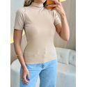 BLUSA CANELADA GOLA ALTA NUDE