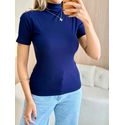 BLUSA CANELADA GOLA ALTA AZUL MARINHO