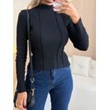 BLUSA MANGA LONGA CANELADO COSTURAS PRETO