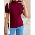 BLUSA CANELADA GOLA ALTA MARSALA