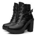 Bota Coturno Feminino Salto Alto Confortável Plataforma Tratorada com Fivela