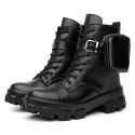 Bota Coturno Feminino Tratorado Militar Com Bolsinha Lateral Removível Preto