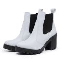 Bota Coturno Feminino Salto Médio Tratorada Elástico Confortável Branco 