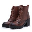 Bota Coturno Feminino Salto Médio Tratorada Macia Confortável Whisky