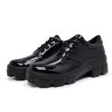 Oxford Casual Feminino Tênis Derby Sola Tratorada De Amarrar Preto Verniz