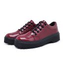 Sapato Oxford Feminino Mocassim Sola Tratorada Verniz Bordô