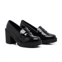 Mocassim Feminino Oxford Salto Alto Preto Verniz