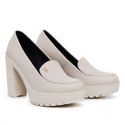 Mocassim Feminino Oxford Salto Alto Com Metal Off White